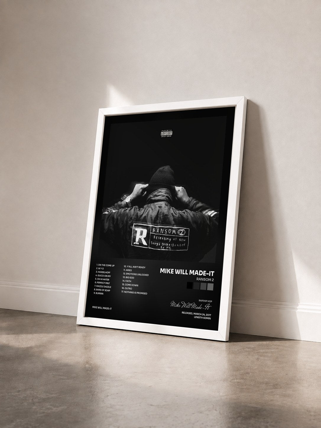 #blanc Tableau de l'album Ransom 2 de Mike Will Made-It vu de trois quarts, cadre blanc