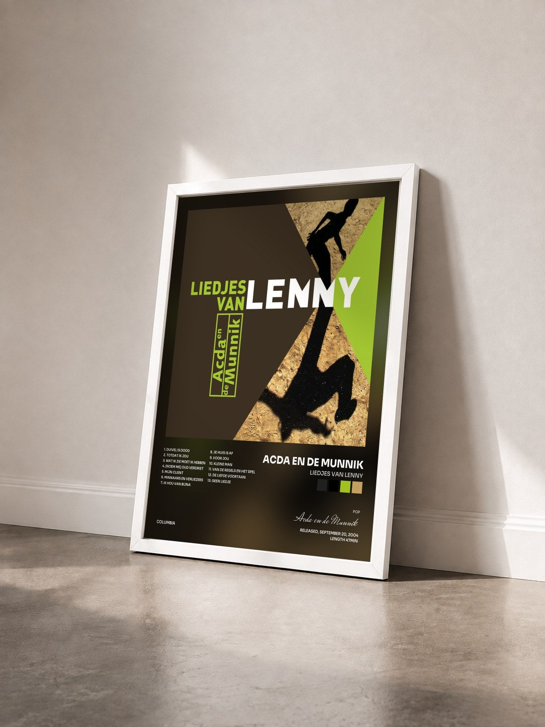 #blanc Tableau de l'album Liedjes Van Lenny de Acda en de Munnik vu de trois quarts, cadre blanc