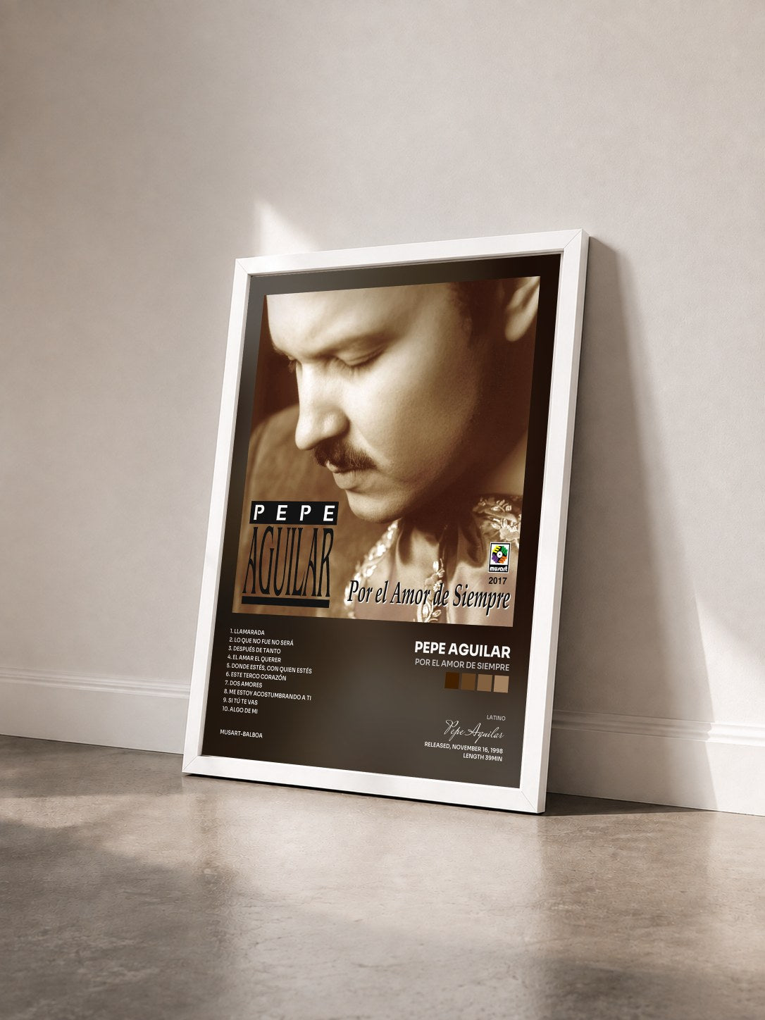 #blanc Tableau de l'album Por El Amor De Siempre de Pepe Aguilar vu de trois quarts, cadre blanc