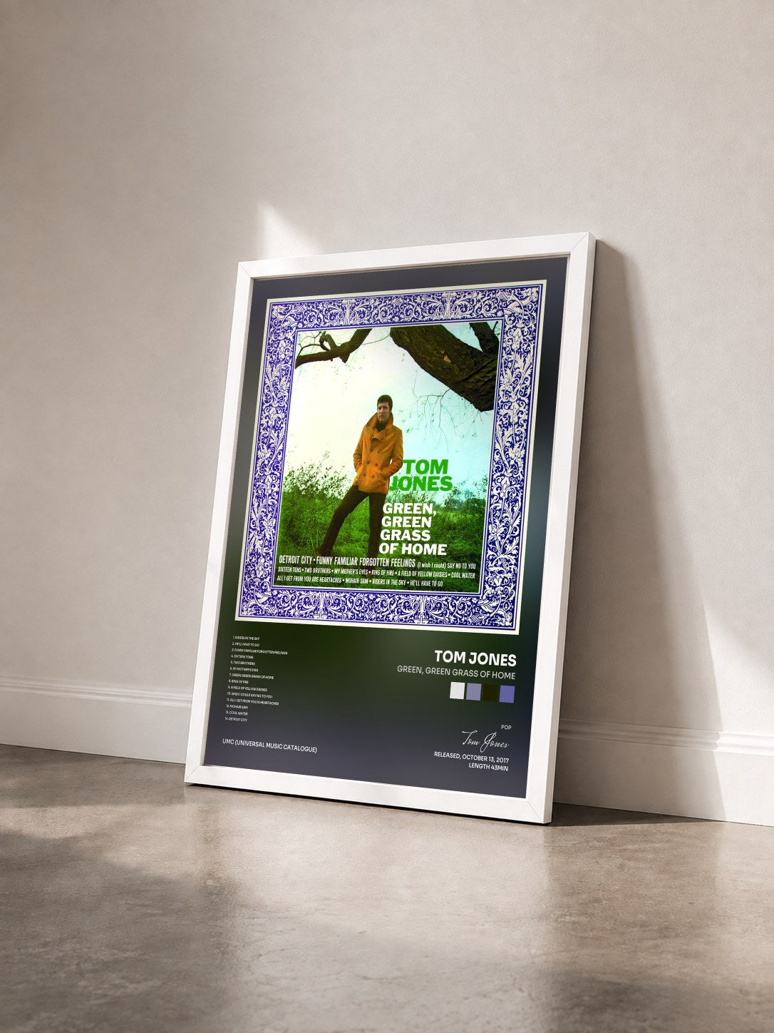 #blanc Tableau de l'album Green, Green Grass Of Home de Tom Jones vu de trois quarts, cadre blanc
