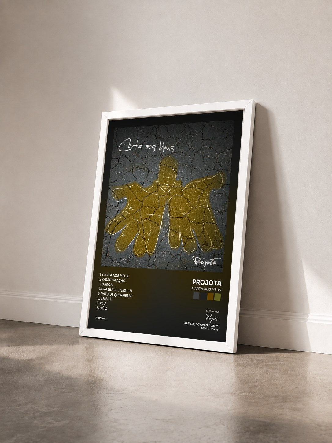 #blanc Tableau de l'album Carta aos Meus de Projota vu de trois quarts, cadre blanc