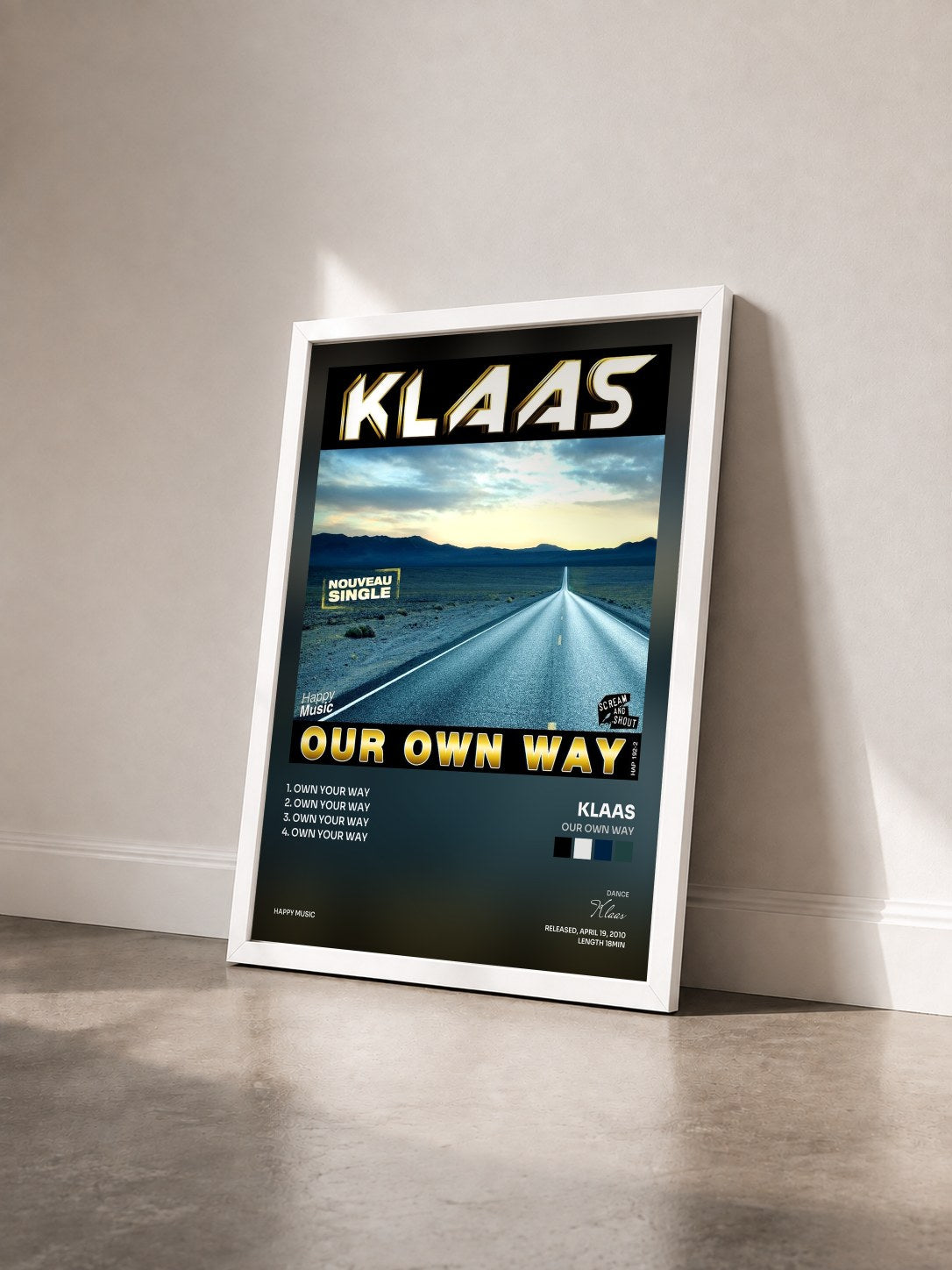 #blanc Tableau de l'album Our Own Way de Klaas vu de trois quarts, cadre blanc