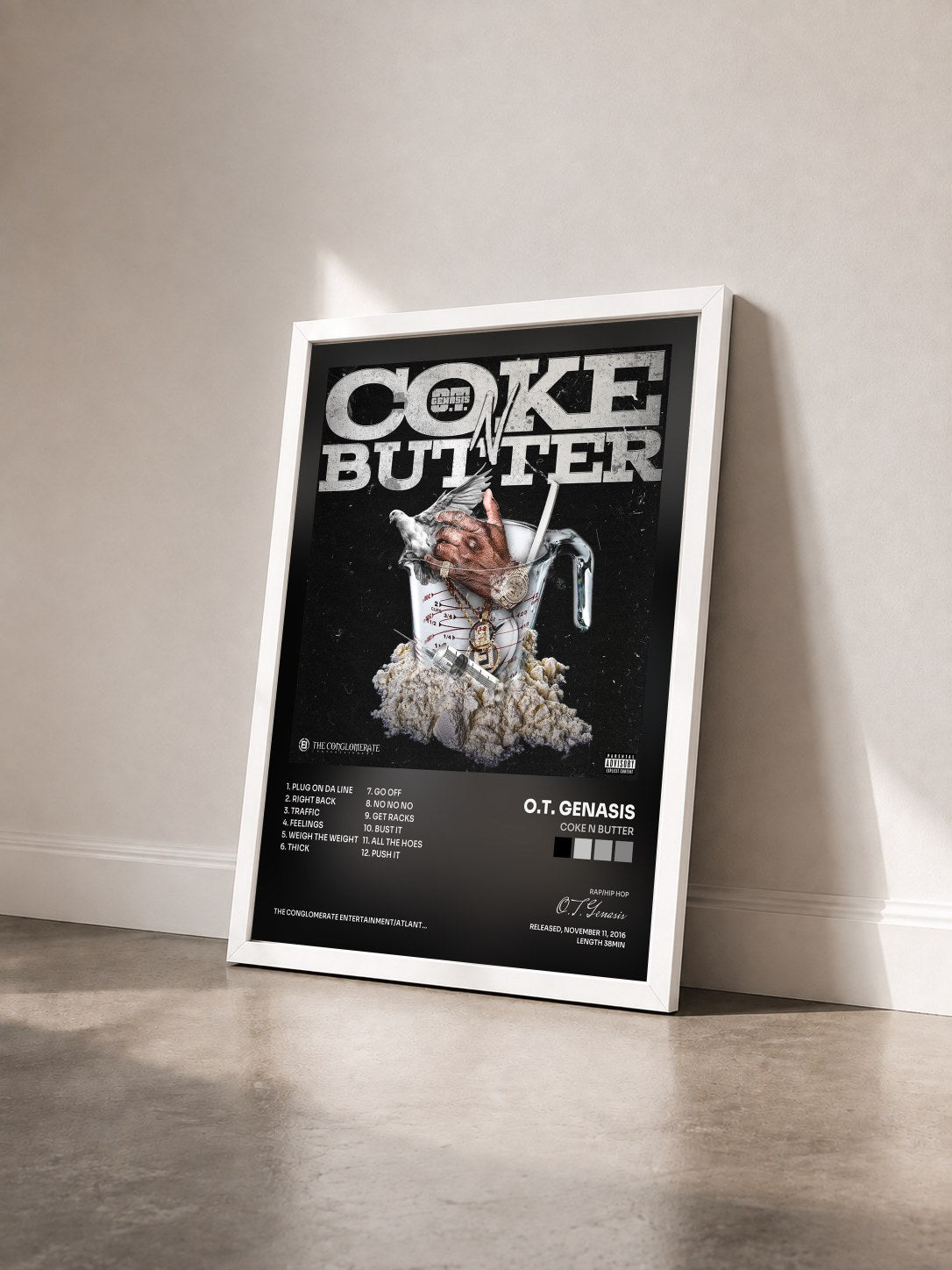 #blanc Tableau de l'album Coke N Butter de O.T. Genasis vu de trois quarts, cadre blanc