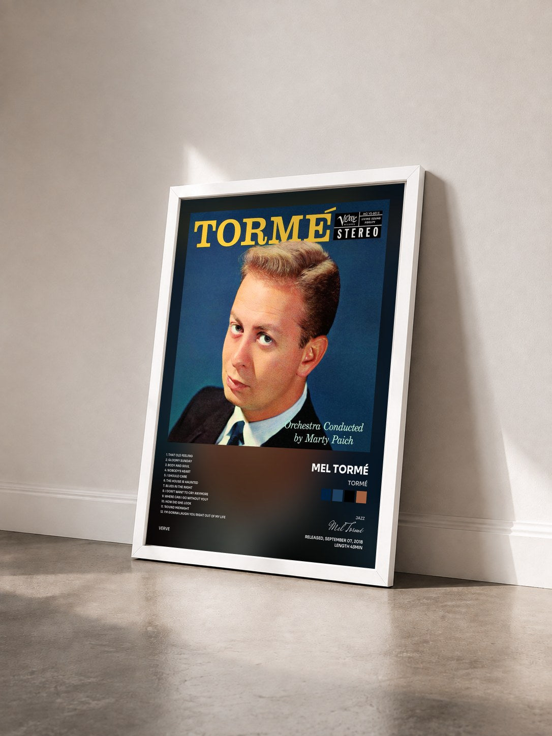 #blanc Tableau de l'album Tormé de Mel Tormé vu de trois quarts, cadre blanc