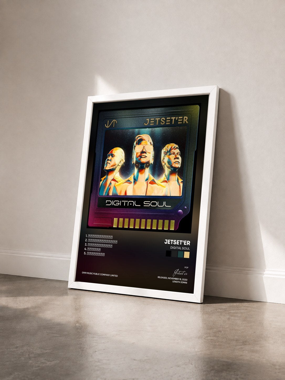 #blanc Tableau de l'album DIGITAL SOUL de Jetset'er vu de trois quarts, cadre blanc