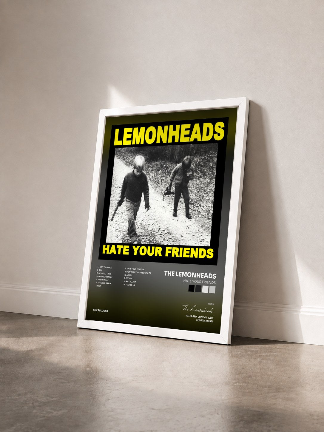 #blanc Tableau de l'album Hate Your Friends de The Lemonheads vu de trois quarts, cadre blanc