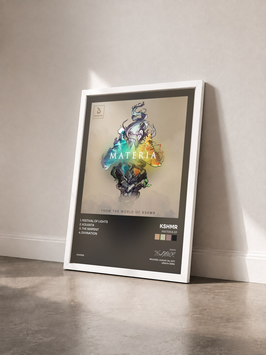 #blanc Tableau de l'album Materia EP de KSHMR vu de trois quarts, cadre blanc