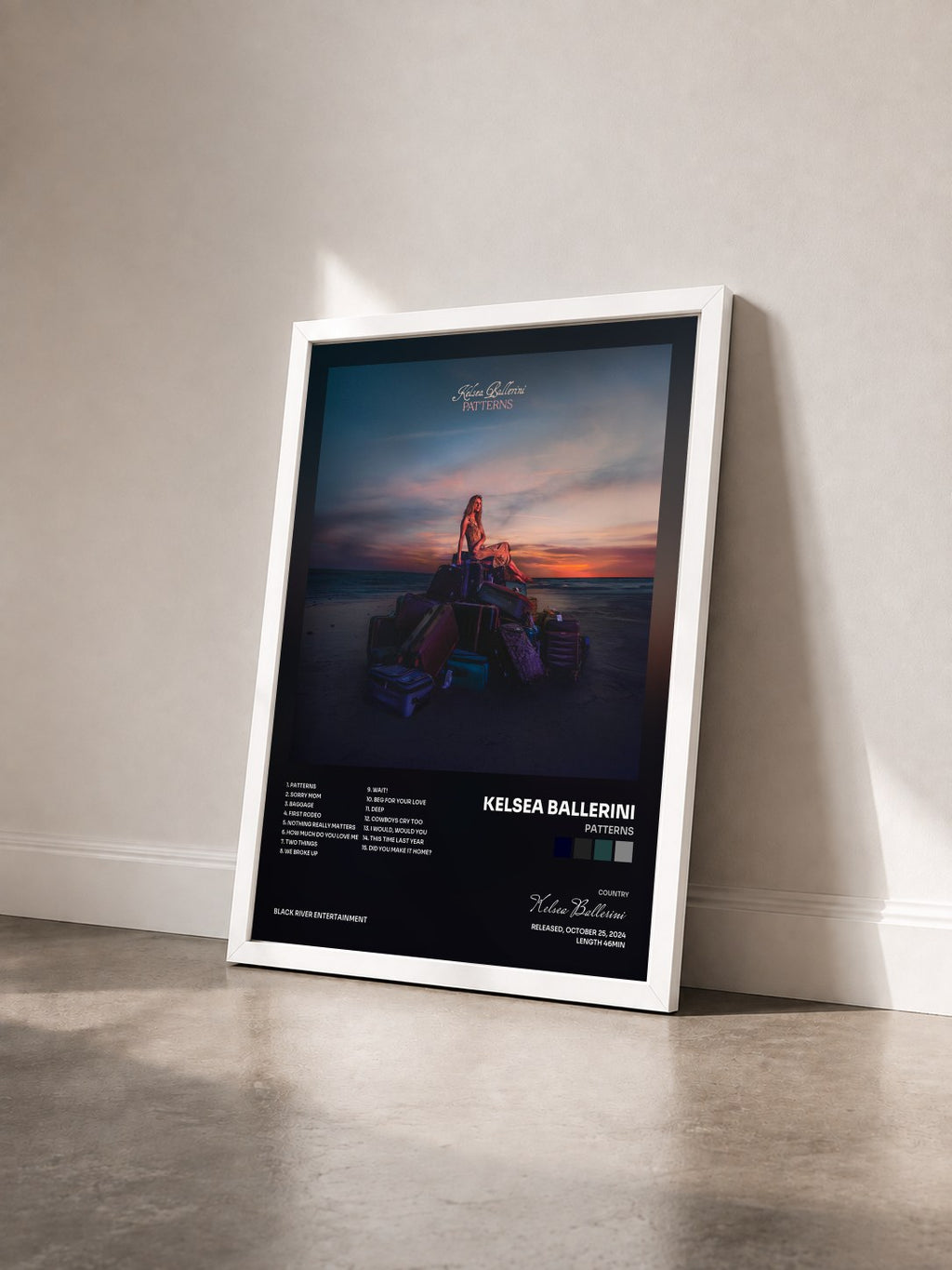 #blanc PATTERNS by Kelsea Ballerini as a framed art print seen at an angle, white frame