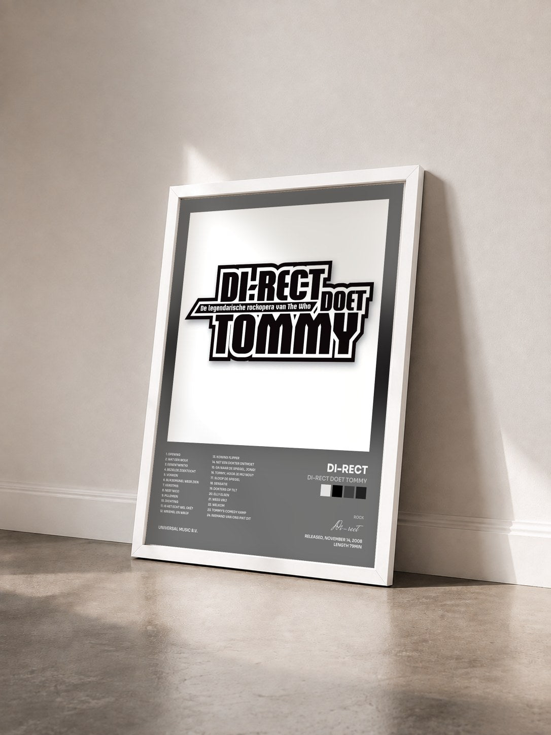 #blanc Tableau de l'album DI-RECT Doet Tommy de Di-rect vu de trois quarts, cadre blanc