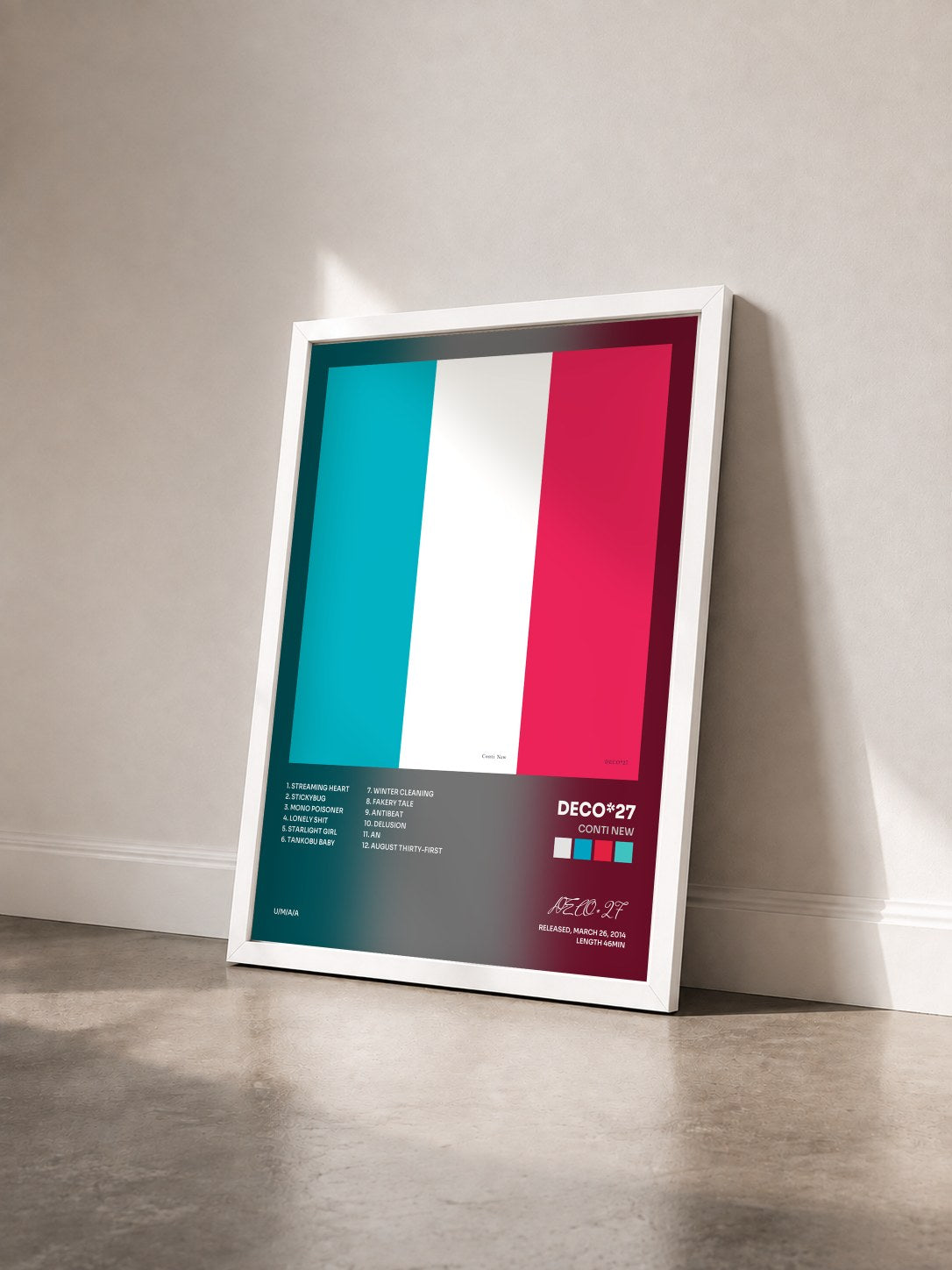 #blanc Tableau de l'album Conti New de DECO*27 vu de trois quarts, cadre blanc