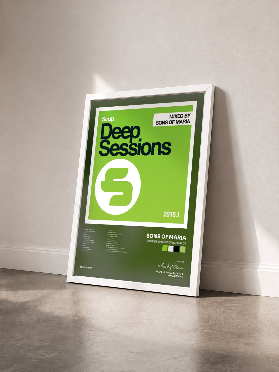 #blanc Tableau de l'album Sirup Deep Sessions 2016.01 de Sons Of Maria vu de trois quarts, cadre blanc