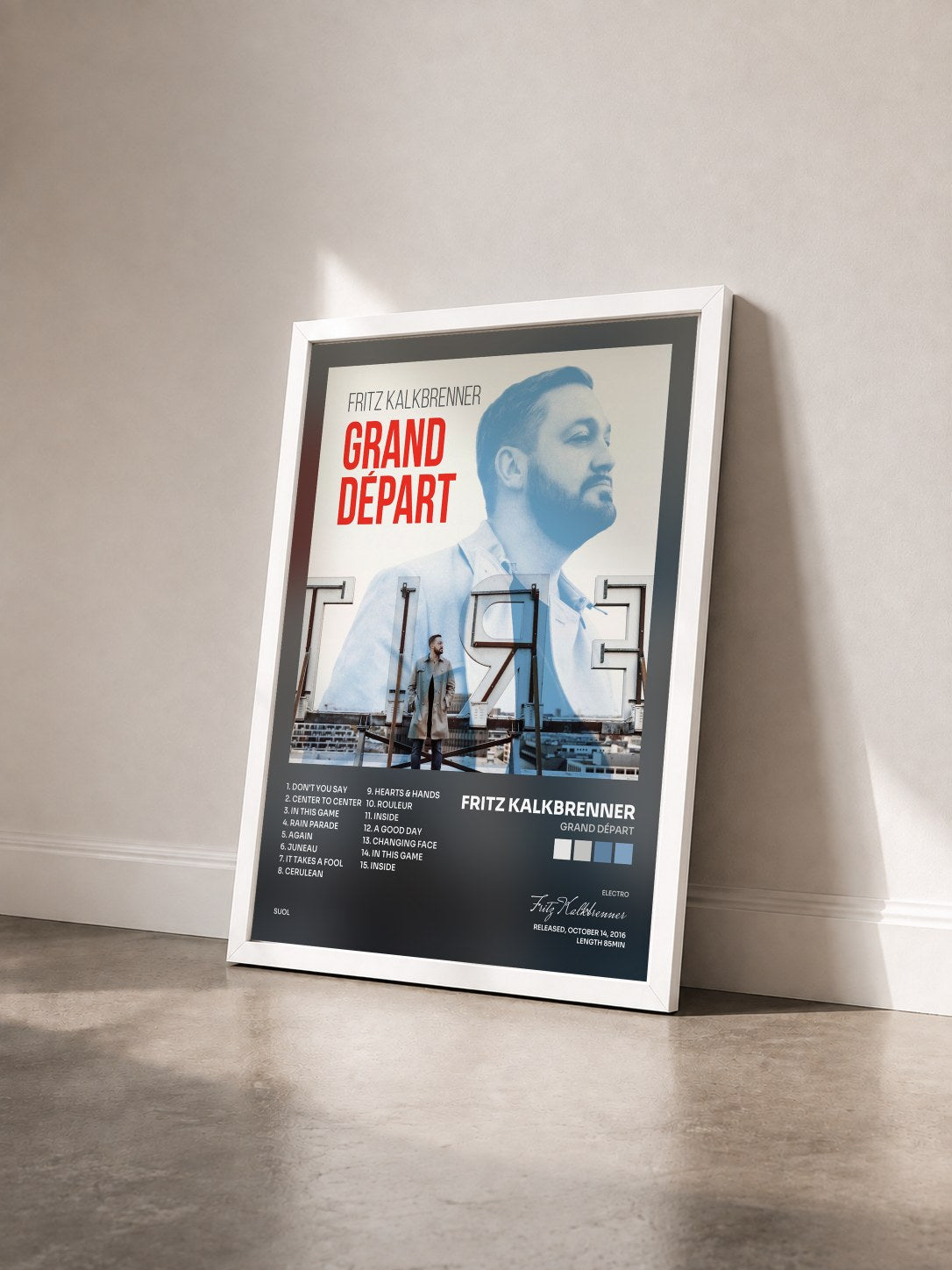#blanc Tableau de l'album Grand Départ de Fritz Kalkbrenner vu de trois quarts, cadre blanc