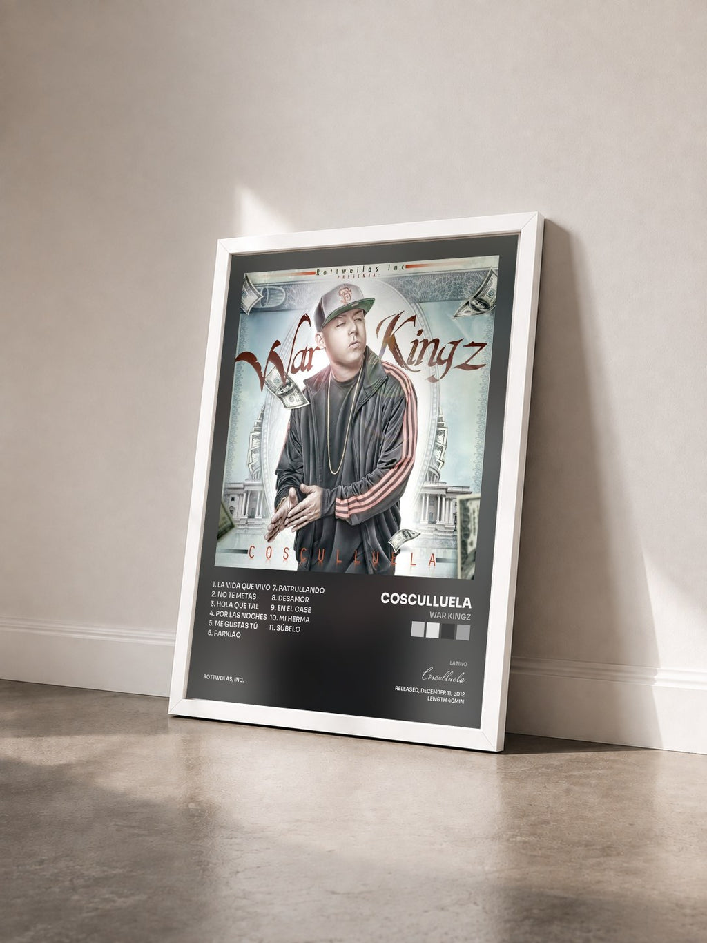 #blanc Tableau de l'album War Kingz de Cosculluela vu de trois quarts, cadre blanc