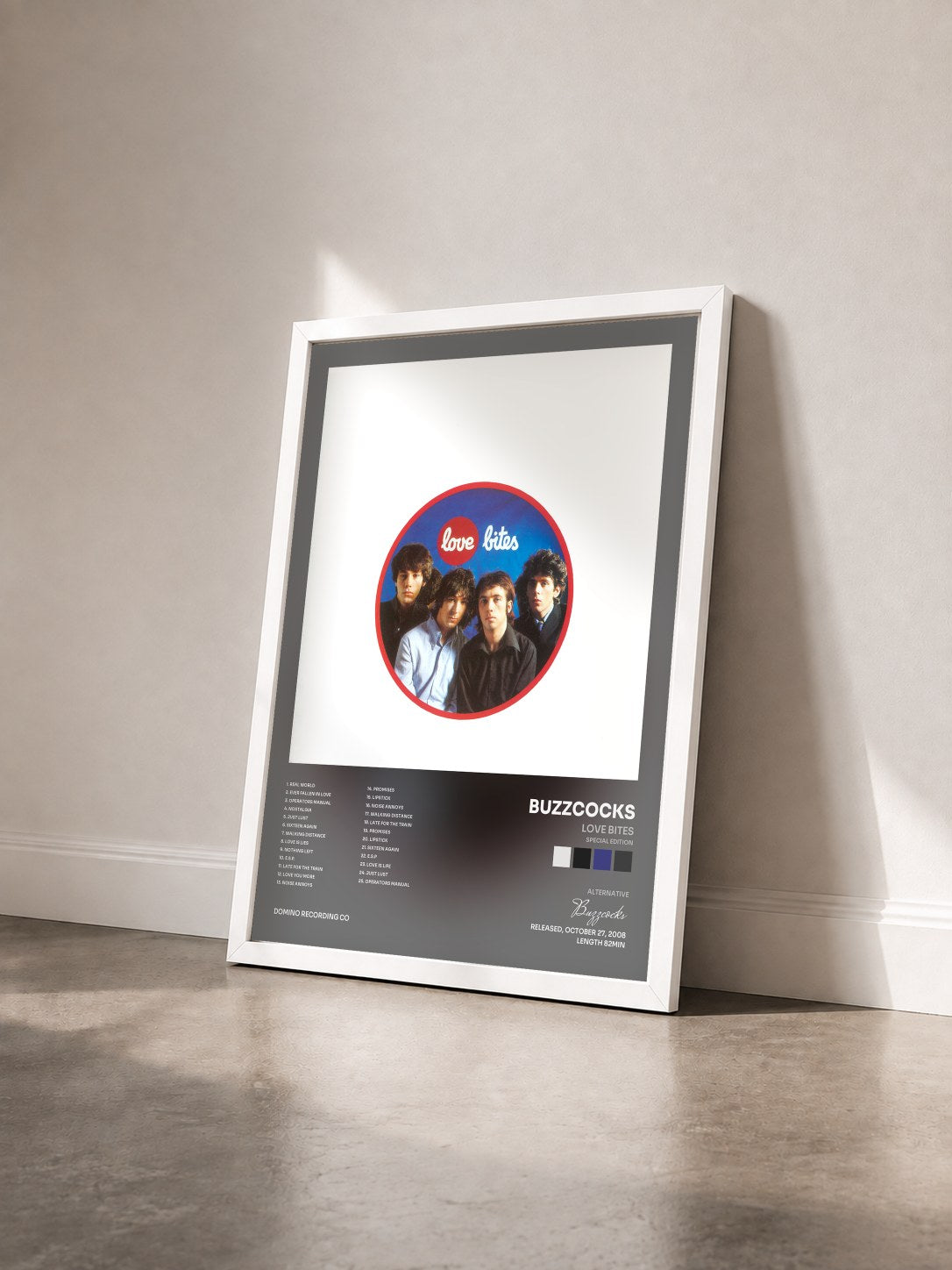 #blanc Tableau de l'album Love Bites (Special Edition) de Buzzcocks vu de trois quarts, cadre blanc