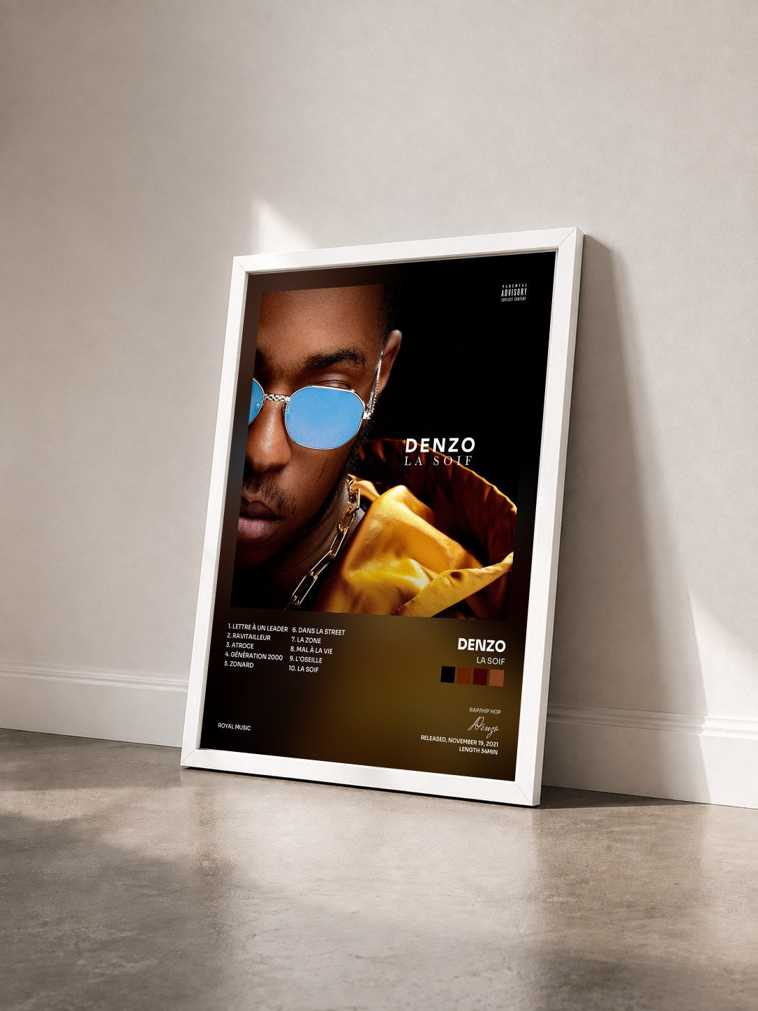 #blanc Tableau de l'album La soif de Denzo vu de trois quarts, cadre blanc