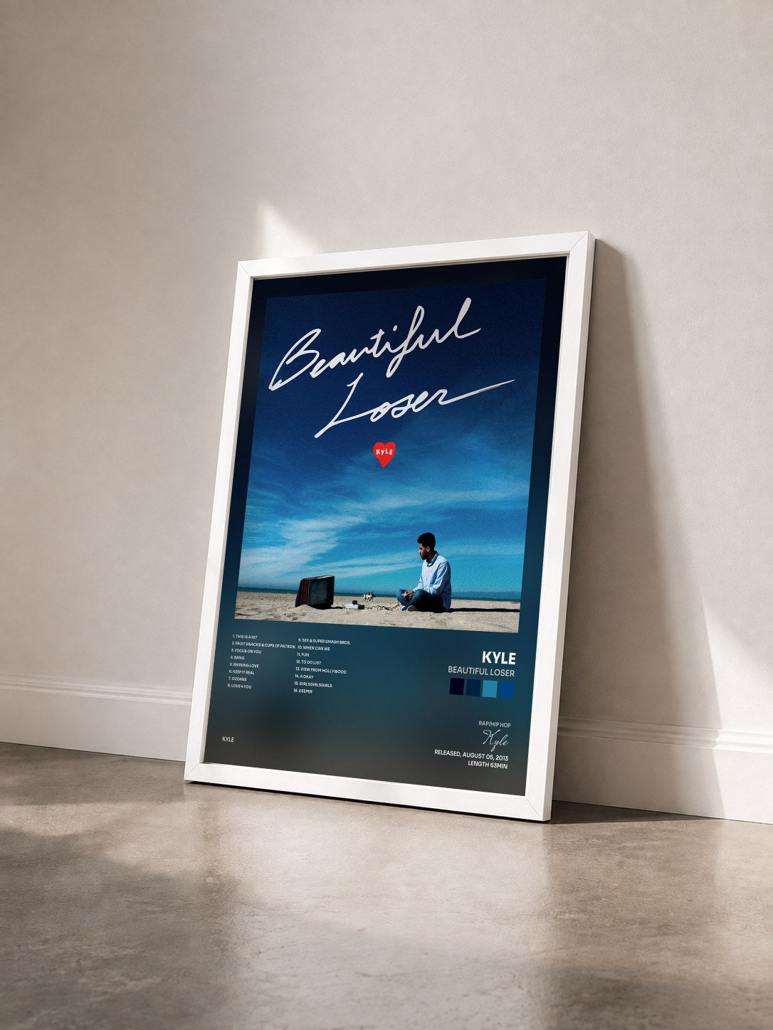 #blanc Tableau de l'album Beautiful Loser de Kyle vu de trois quarts, cadre blanc