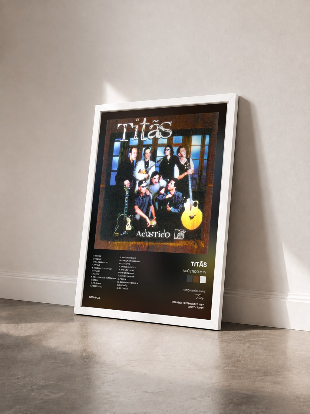 #blanc Tableau de l'album Acústico MTV de Titãs vu de trois quarts, cadre blanc