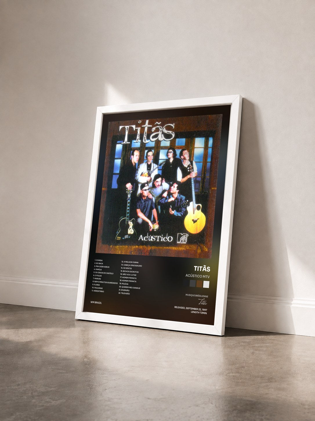 #blanc Tableau de l'album Acústico MTV de Titãs vu de trois quarts, cadre blanc
