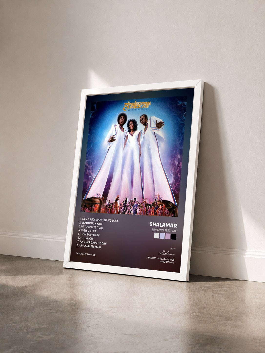 #blanc Tableau de l'album Uptown Festival de Shalamar vu de trois quarts, cadre blanc