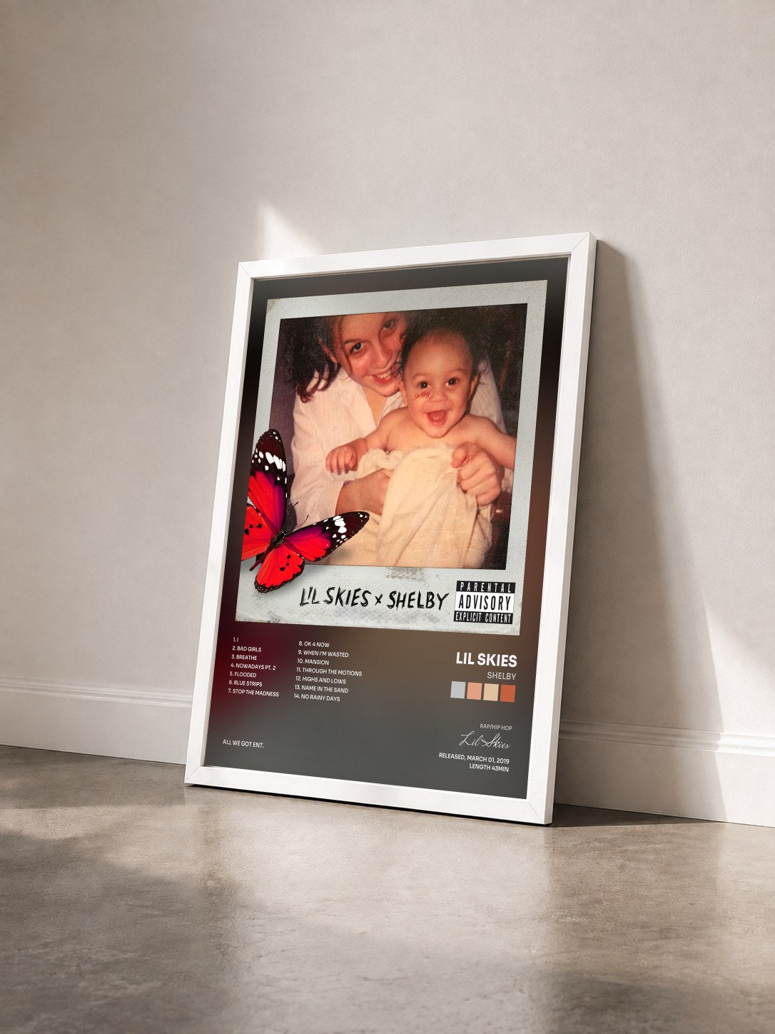 #blanc Tableau de l'album Shelby de Lil Skies vu de trois quarts, cadre blanc