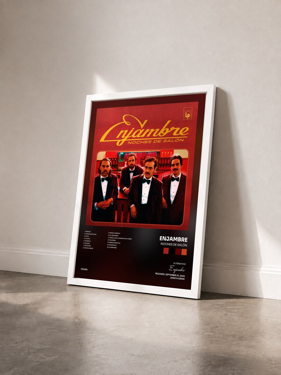 #blanc Tableau de l'album Noches De Salón de Enjambre vu de trois quarts, cadre blanc