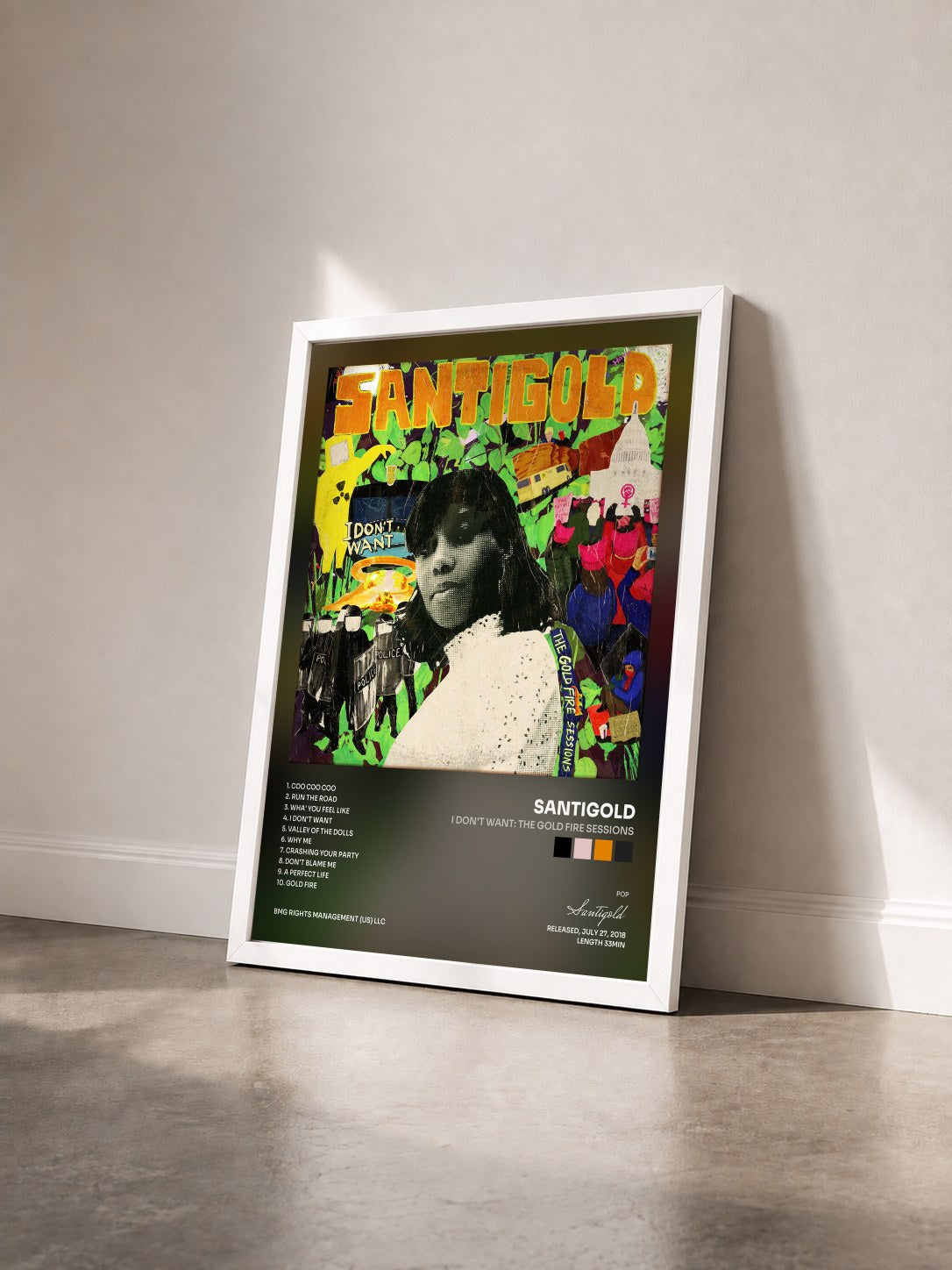 #blanc Tableau de l'album I Don't Want: The Gold Fire Sessions de Santigold vu de trois quarts, cadre blanc
