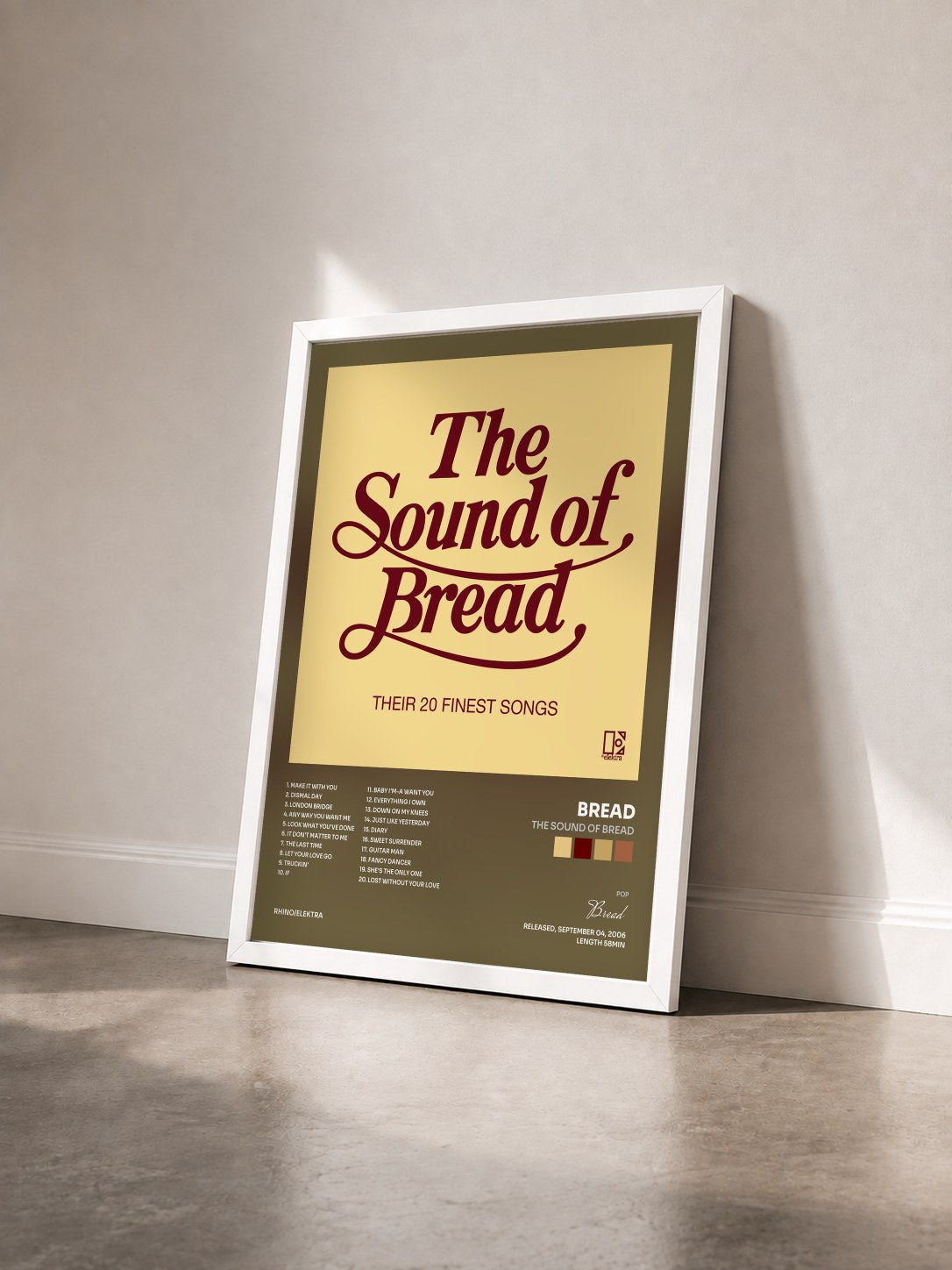 #blanc Tableau de l'album The Sound Of Bread de Bread vu de trois quarts, cadre blanc