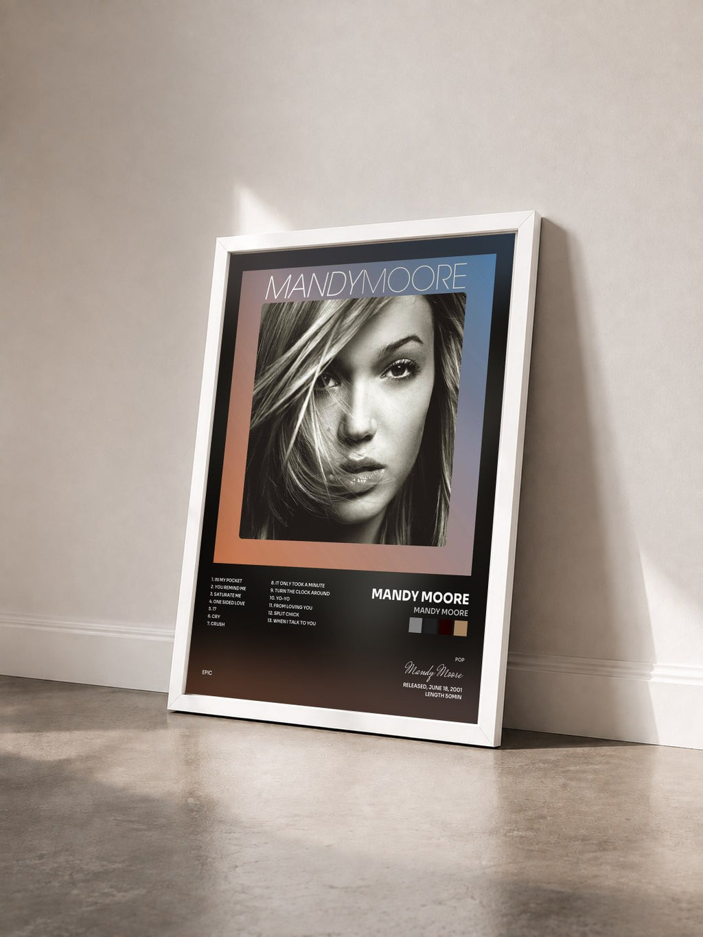 #blanc Tableau de l'album Mandy Moore de Mandy Moore vu de trois quarts, cadre blanc