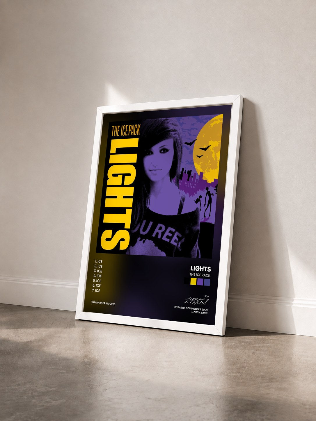 #blanc Tableau de l'album The Ice Pack de LIGHTS vu de trois quarts, cadre blanc