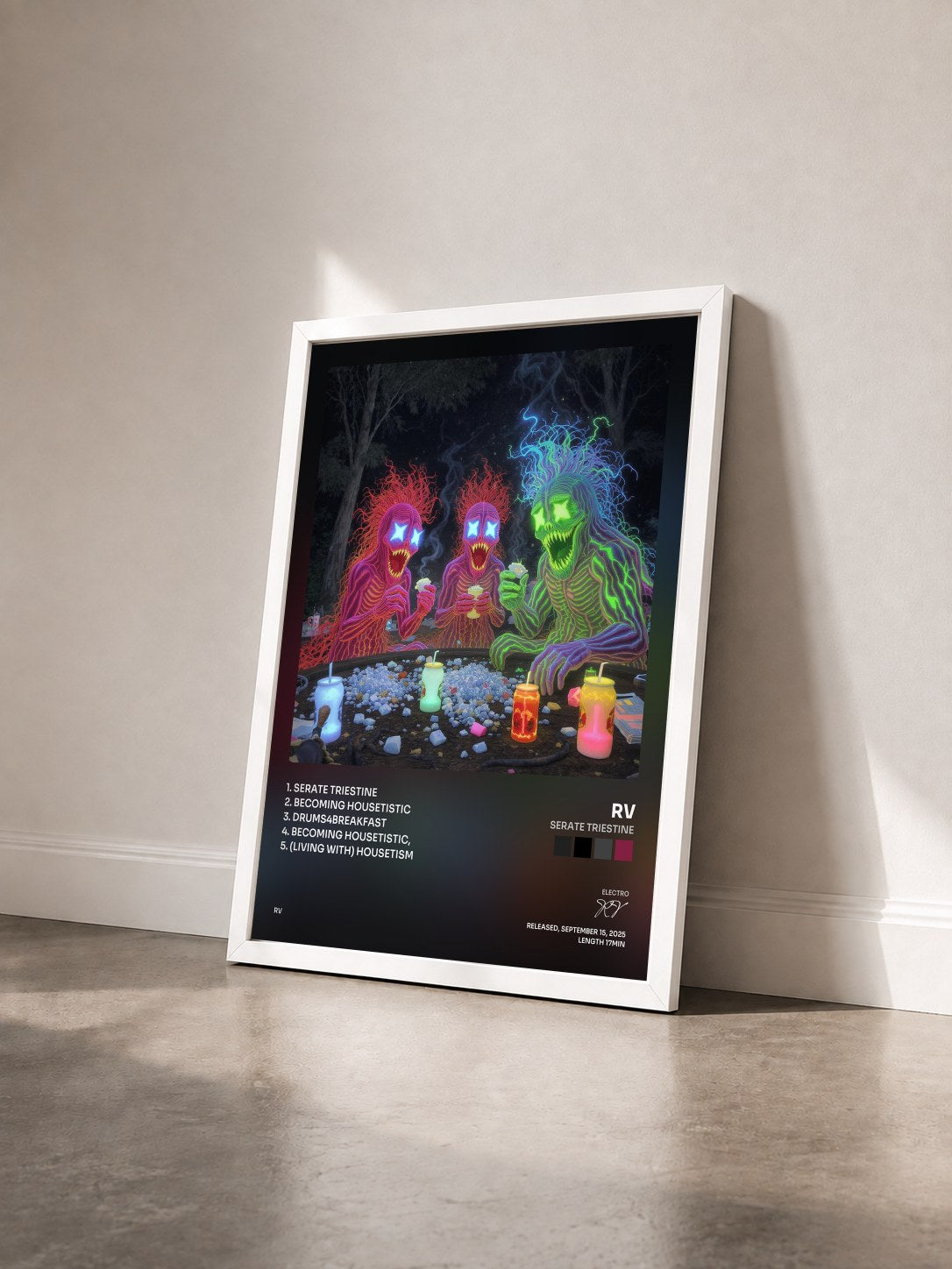 #blanc Tableau de l'album Serate Triestine de RV vu de trois quarts, cadre blanc