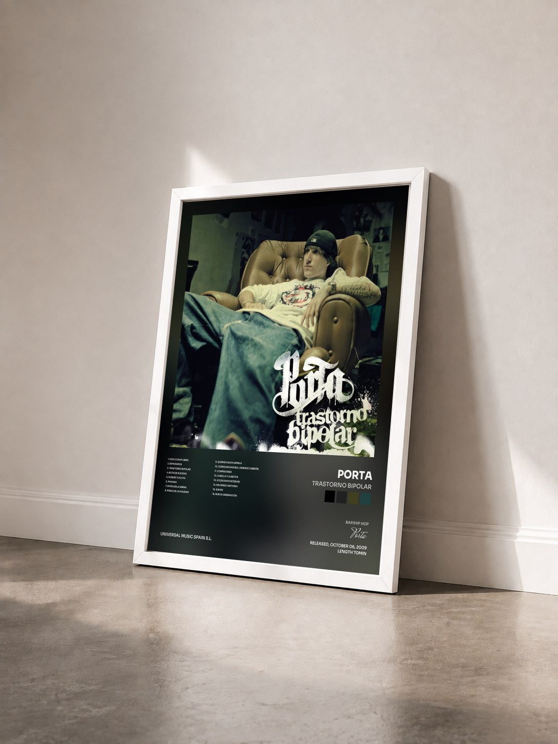 #blanc Tableau de l'album Trastorno Bipolar de Porta vu de trois quarts, cadre blanc