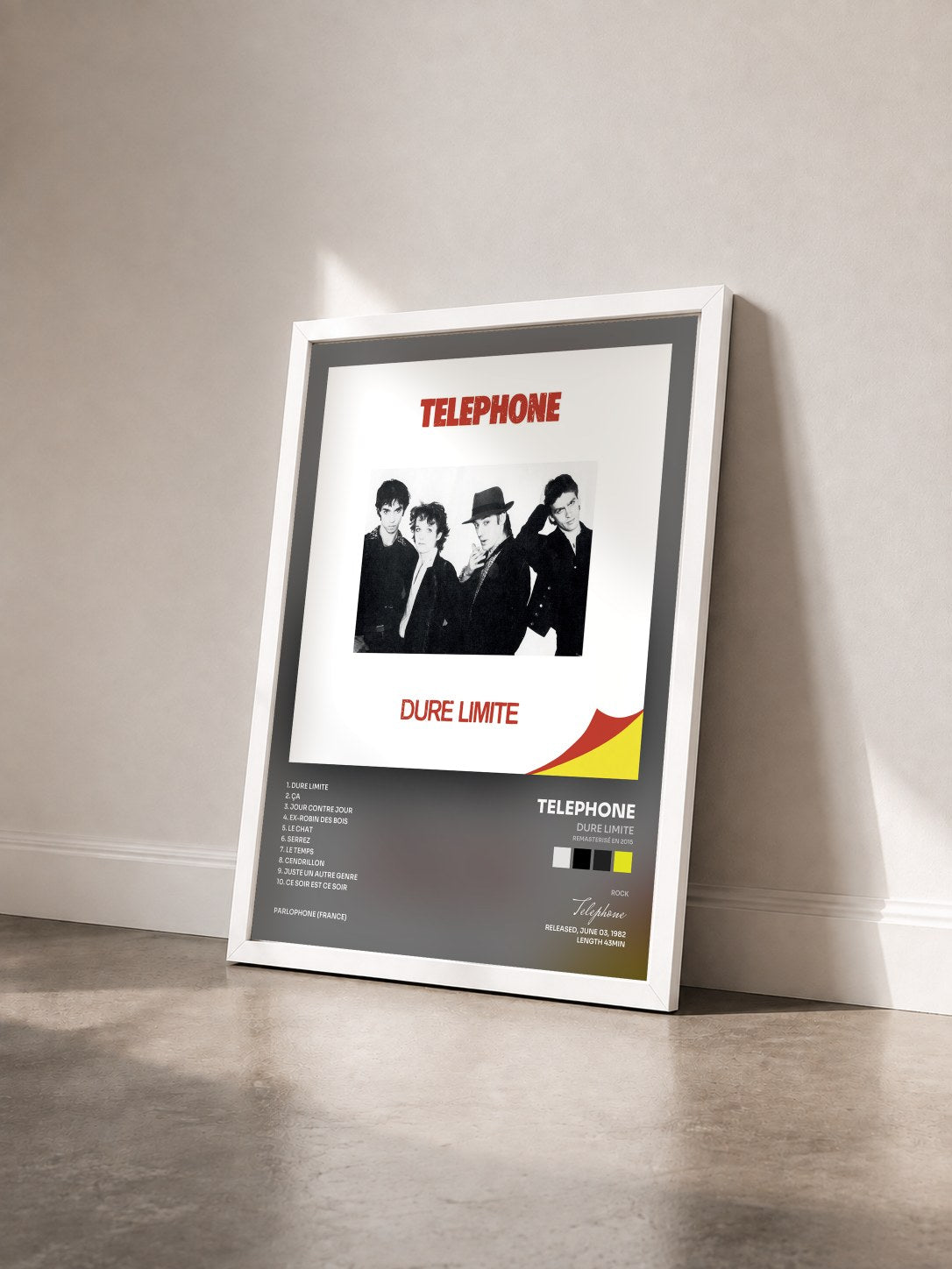 #blanc Tableau de l'album Dure limite (Remasterisé en 2015) de Telephone vu de trois quarts, cadre blanc