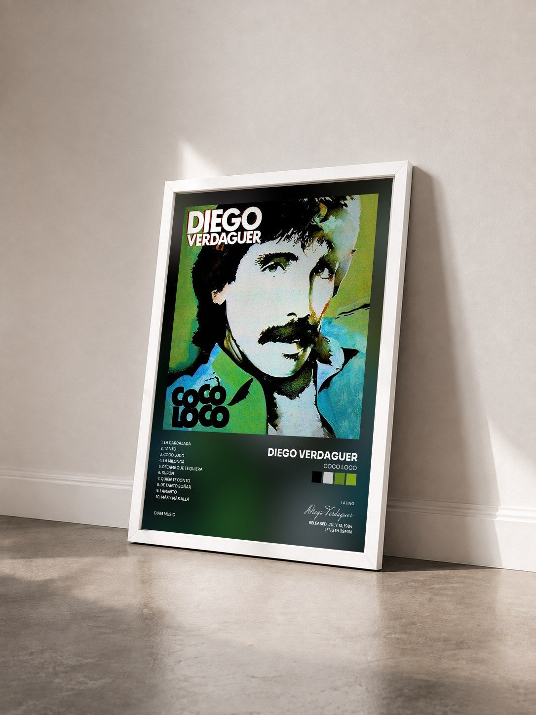 #blanc Tableau de l'album Coco Loco de Diego Verdaguer vu de trois quarts, cadre blanc