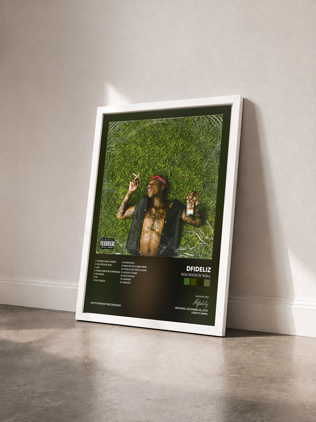 #blanc Tableau de l'album Sou Rock N' Roll de Dfideliz vu de trois quarts, cadre blanc