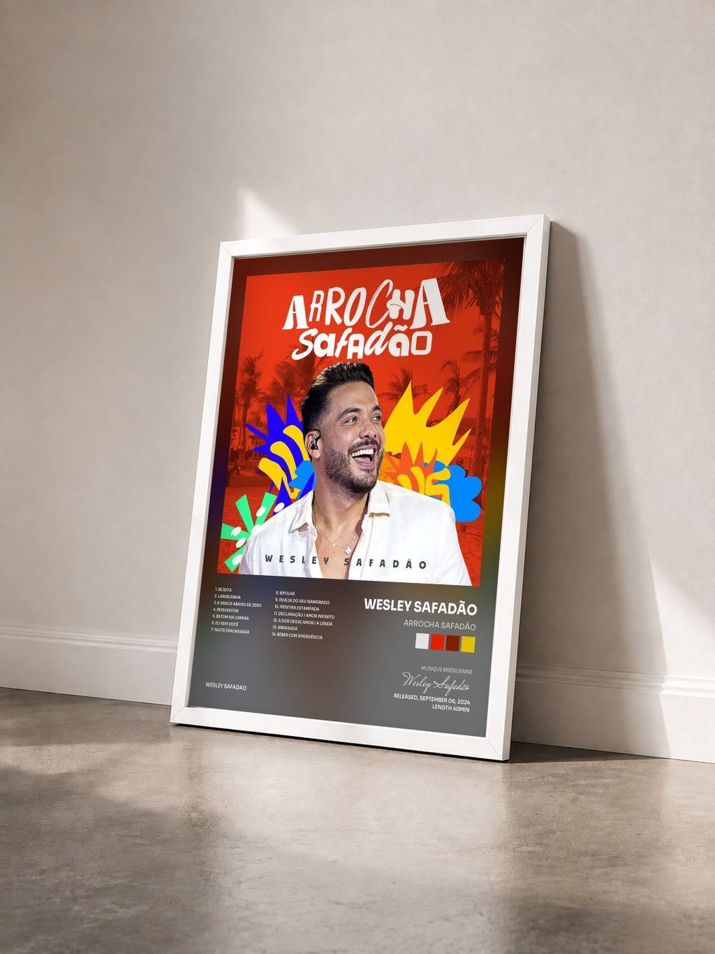 #blanc Tableau de l'album Arrocha Safadão de Wesley Safadão vu de trois quarts, cadre blanc