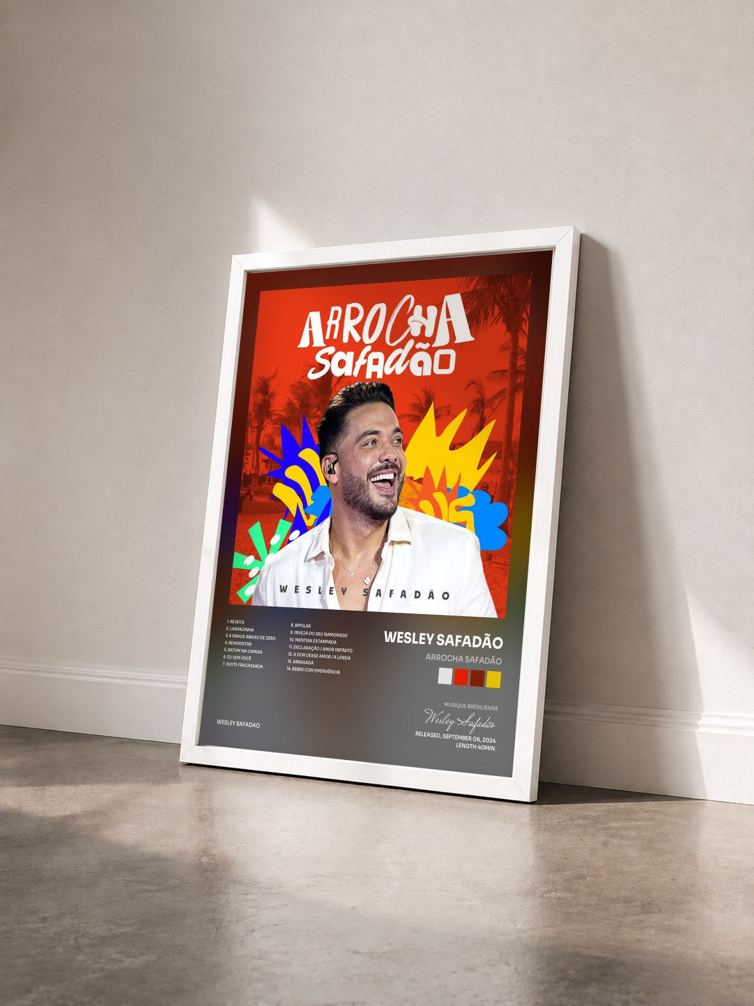 #blanc Tableau de l'album Arrocha Safadão de Wesley Safadão vu de trois quarts, cadre blanc