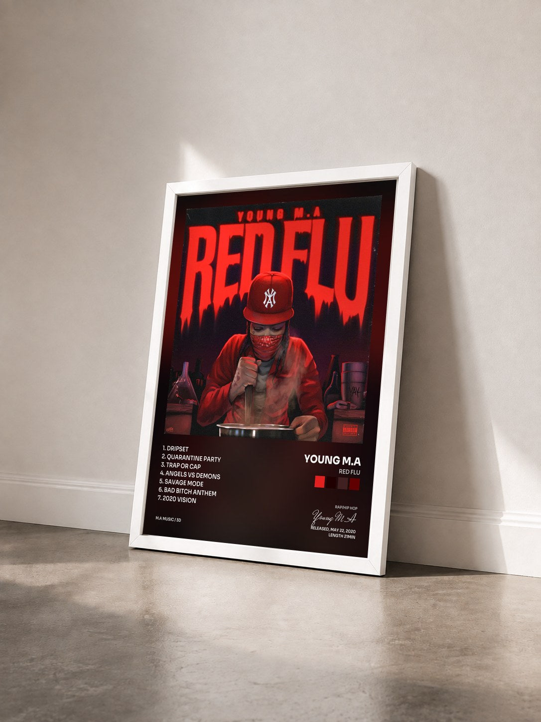 #blanc Tableau de l'album Red Flu de Young M.A vu de trois quarts, cadre blanc