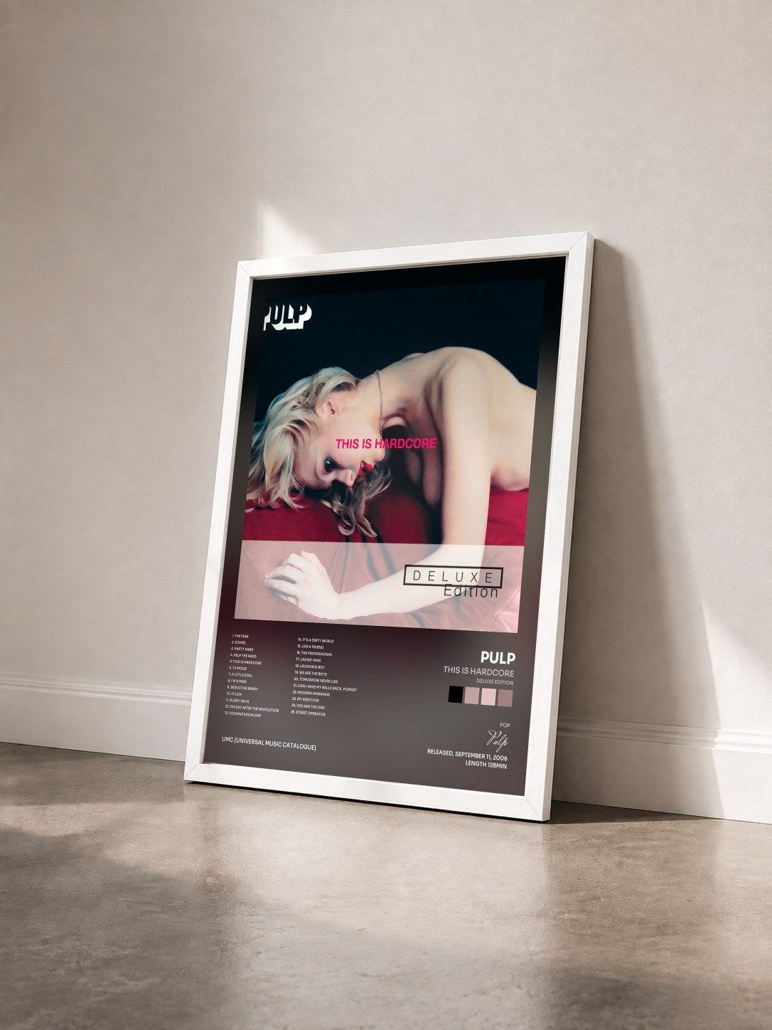 #blanc Tableau de l'album This Is Hardcore (Deluxe Edition) de Pulp vu de trois quarts, cadre blanc