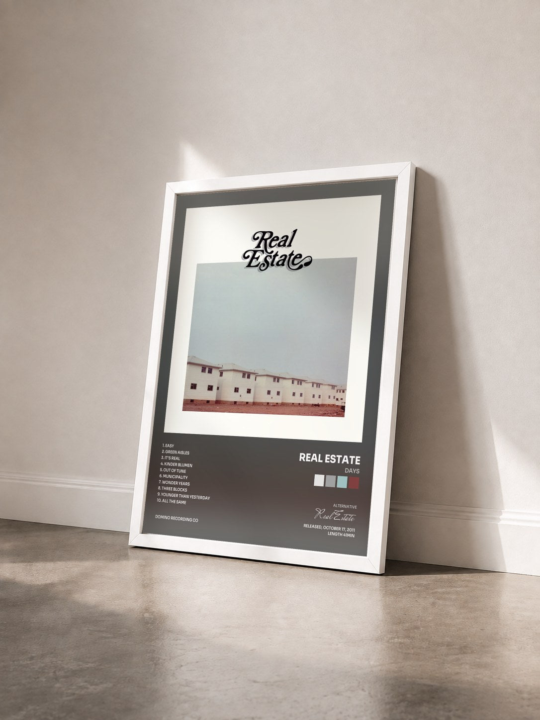 #blanc Tableau de l'album Days de Real Estate vu de trois quarts, cadre blanc
