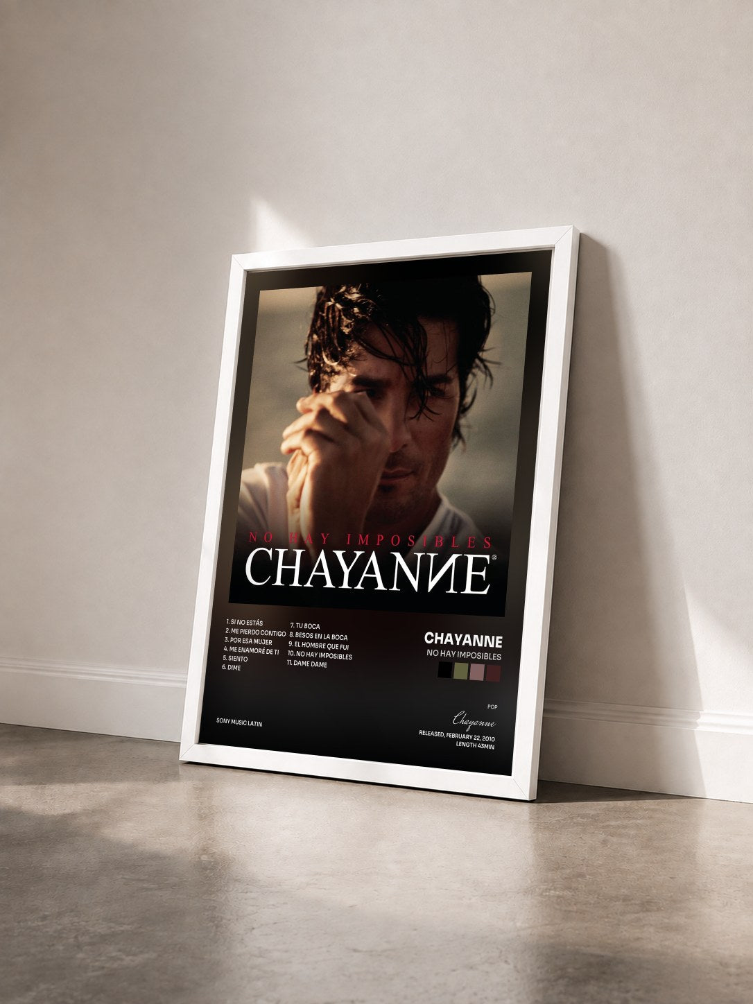 #blanc Tableau de l'album No Hay Imposibles de Chayanne vu de trois quarts, cadre blanc
