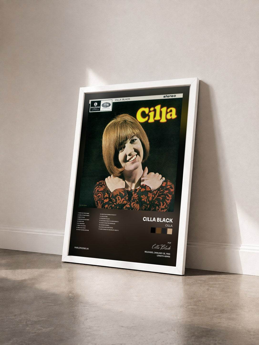 #blanc Tableau de l'album Cilla de Cilla Black vu de trois quarts, cadre blanc