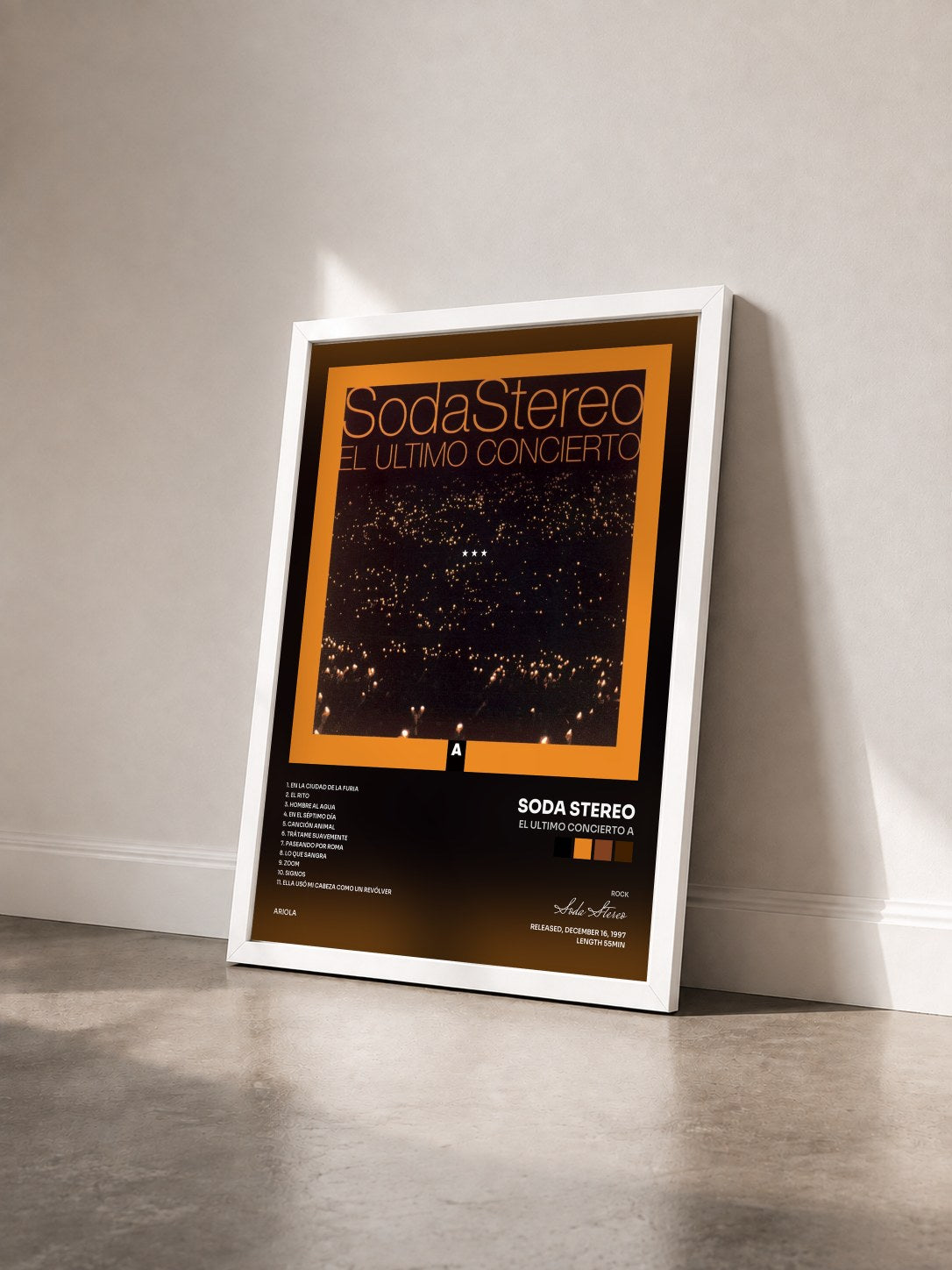 #blanc Tableau de l'album El Ultimo Concierto A de Soda Stereo vu de trois quarts, cadre blanc