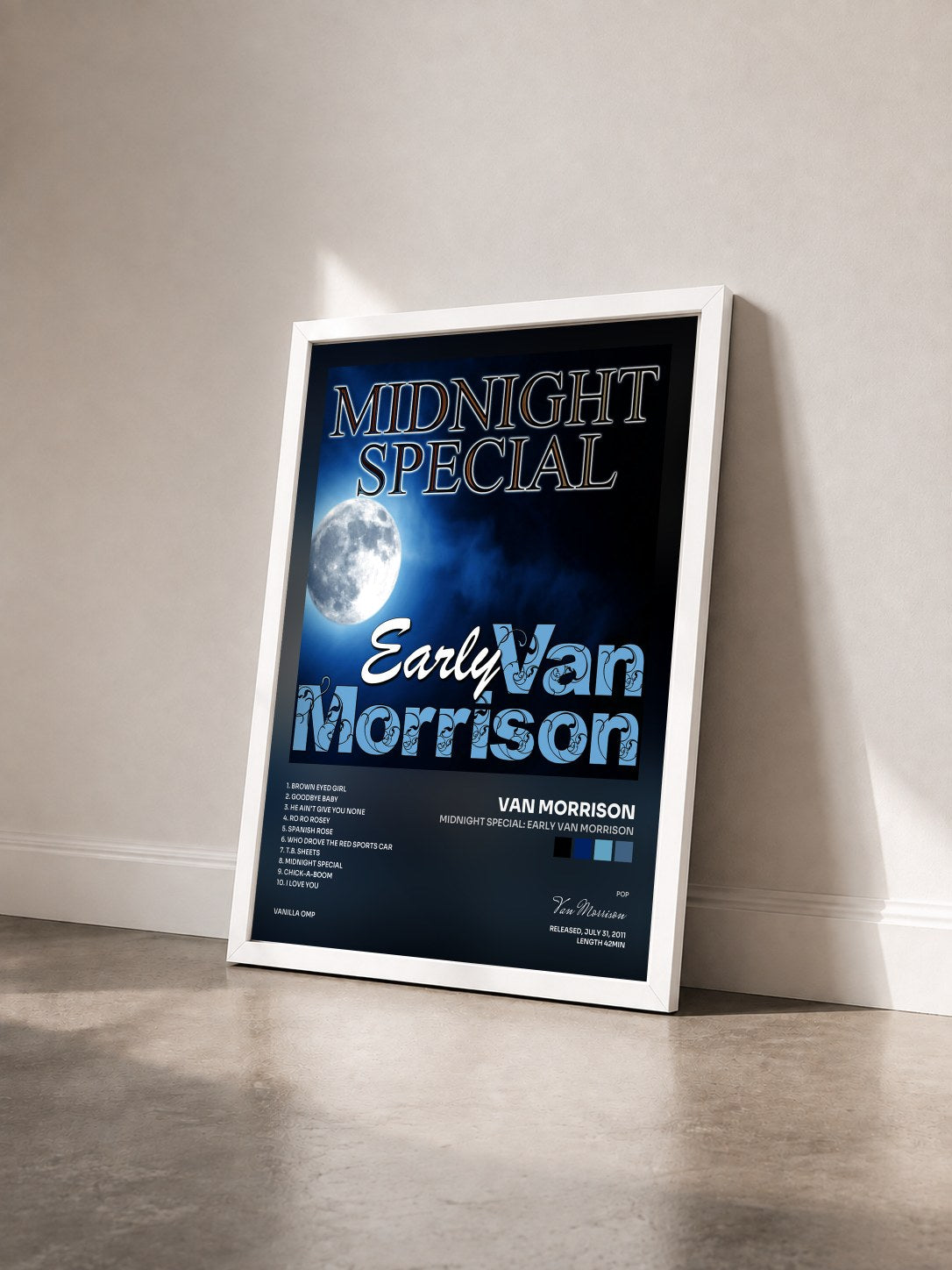 #blanc Tableau de l'album Midnight Special: Early Van Morrison de Van Morrison vu de trois quarts, cadre blanc