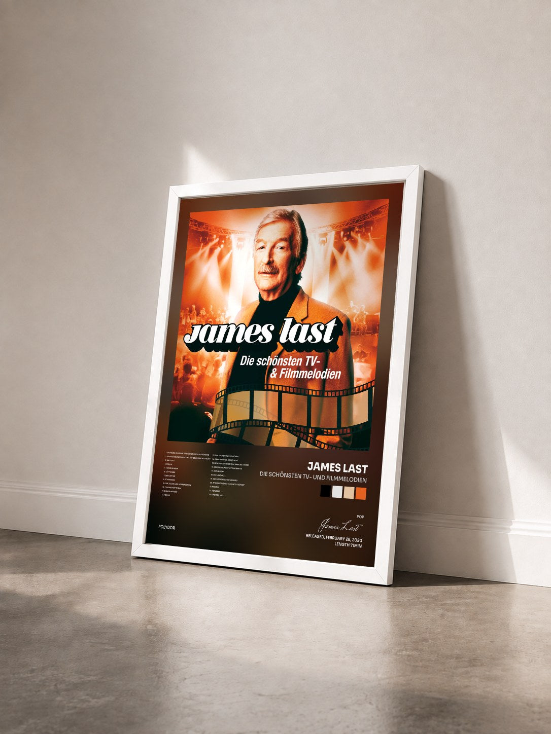 #blanc Tableau de l'album Die schönsten TV- und Filmmelodien de James Last vu de trois quarts, cadre blanc