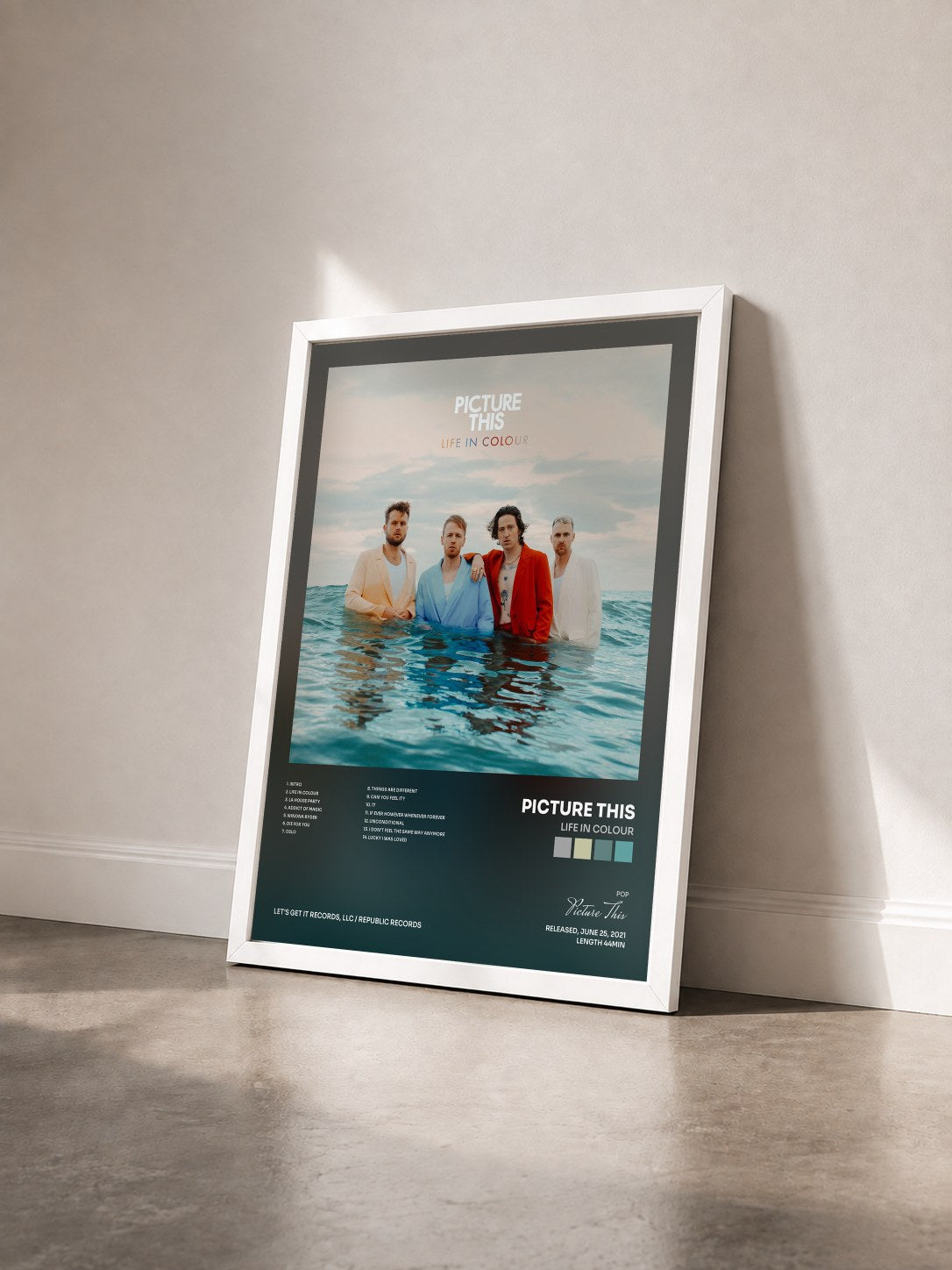 #blanc Tableau de l'album Life In Colour de Picture This vu de trois quarts, cadre blanc