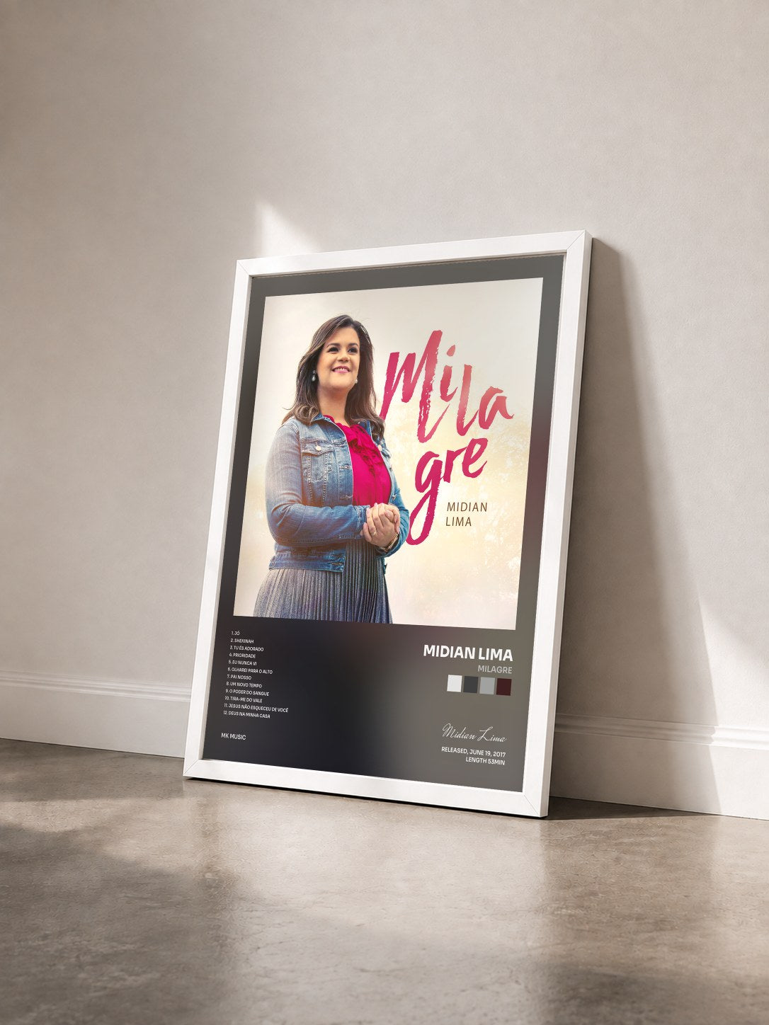 #blanc Tableau de l'album Milagre de Midian Lima vu de trois quarts, cadre blanc