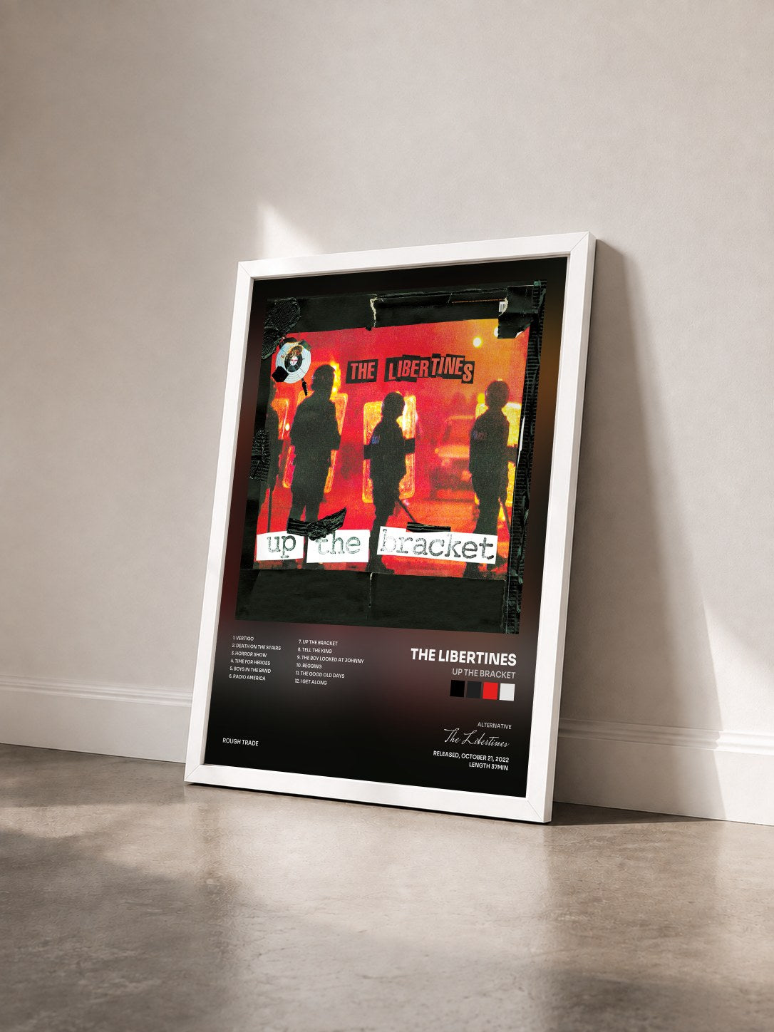 #blanc Tableau de l'album Up the Bracket de The Libertines vu de trois quarts, cadre blanc