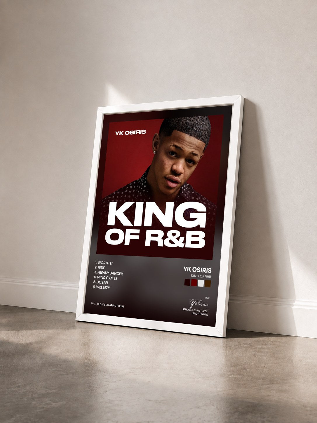 #blanc Tableau de l'album King of R&B de Yk Osiris vu de trois quarts, cadre blanc