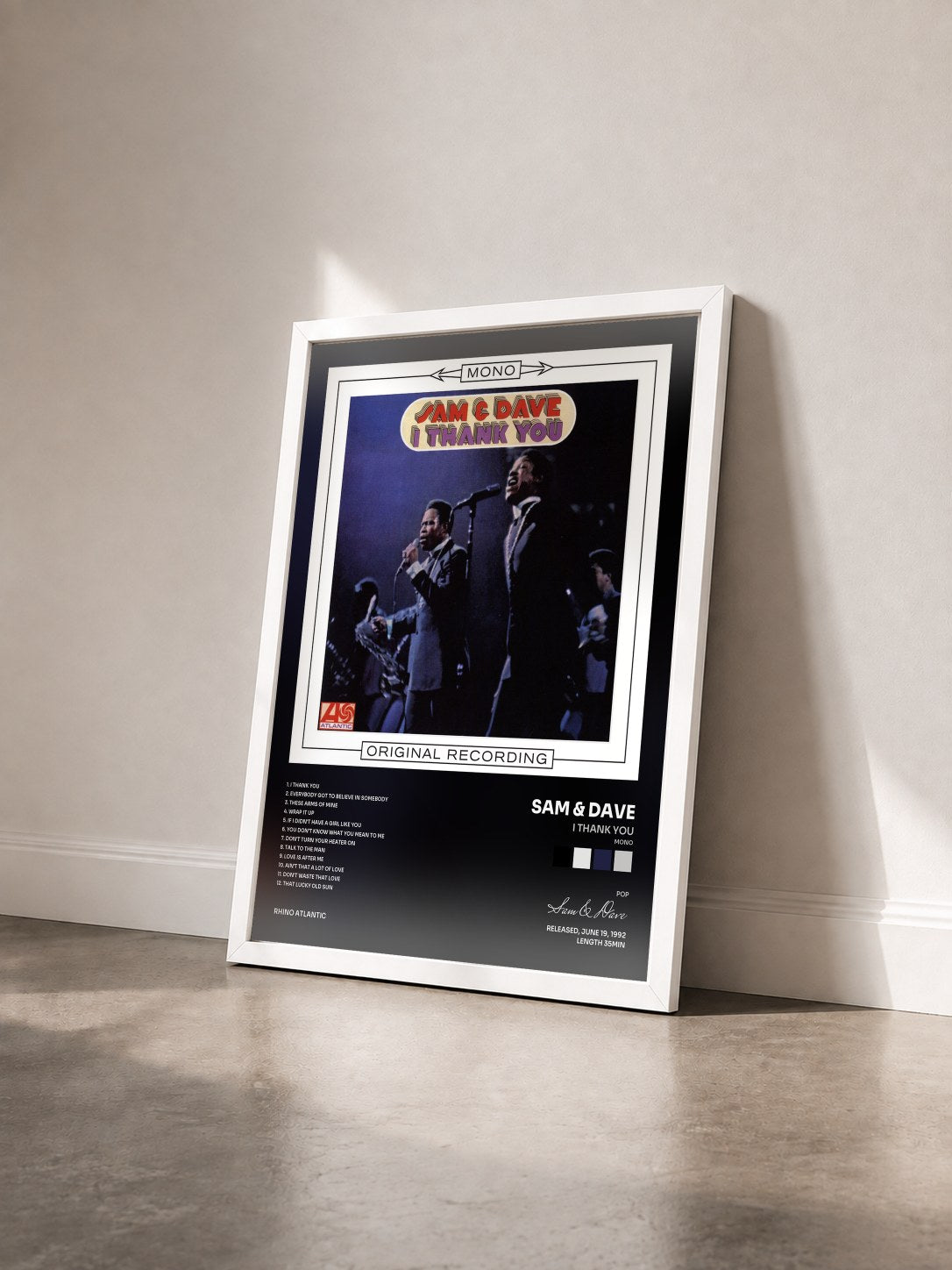 #blanc Tableau de l'album I Thank You (Mono) de Sam & Dave vu de trois quarts, cadre blanc