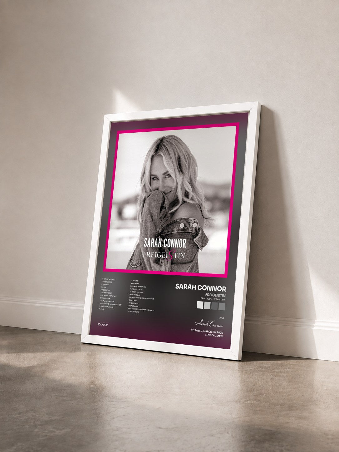 #blanc Tableau de l'album Freigeistin (Special Deluxe Edition) de Sarah Connor vu de trois quarts, cadre blanc